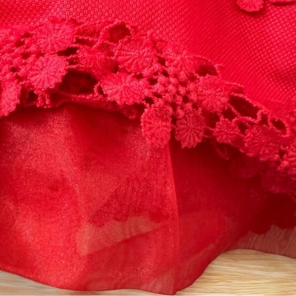 J. CREW Red Lace Daisies Scalloped Edge High Waisted Mini Skirt - Size 00 - Picture 6 of 11